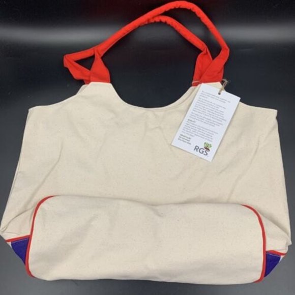 RGS Eco Friendly Large Canvas Anchor Print Blue & White Stripe Red Beach Bag NWT - Picture 2 of 7